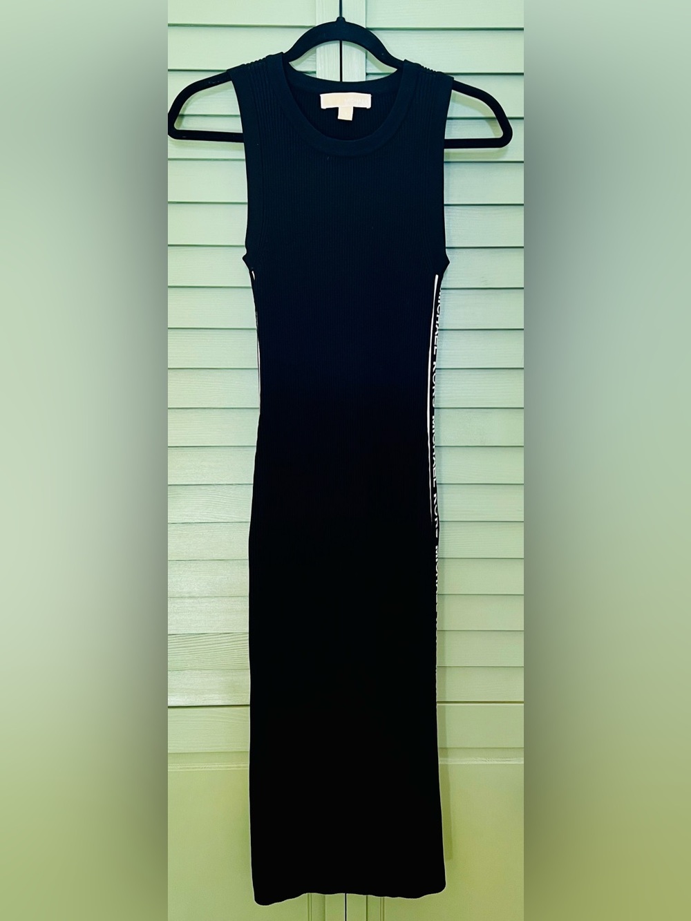 🛍️Michael Kors Stretch Knit Logo Tape Midi Tank Dress Black Small 2000s bodycon